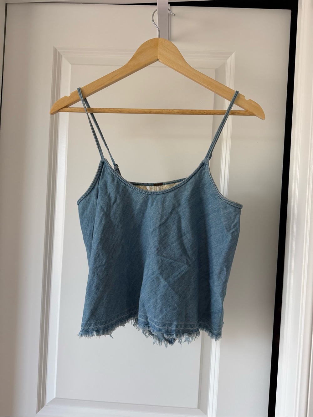 Free People Light Blue Denim-Look Spaghetti Strap Tank